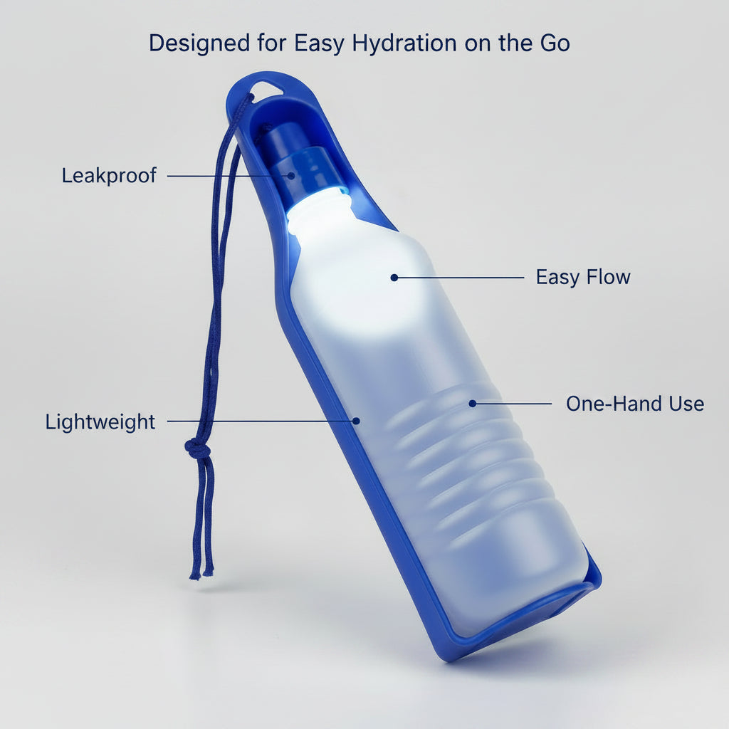 Travel Pet Water Bottle 400Ml Dispenser 2 in 1 and Drink Tray Foldable Belt Clip