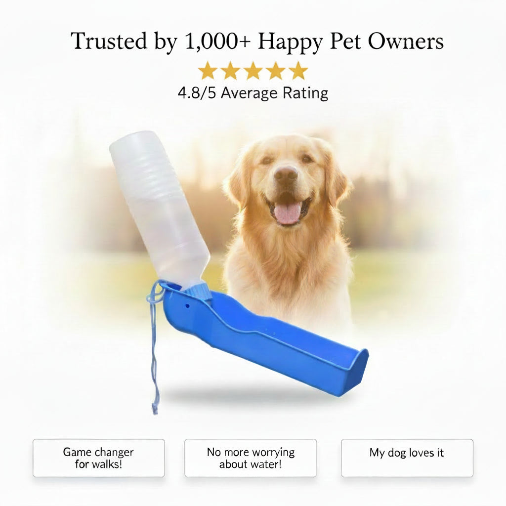 Travel Pet Water Bottle 400Ml Dispenser 2 in 1 and Drink Tray Foldable Belt Clip