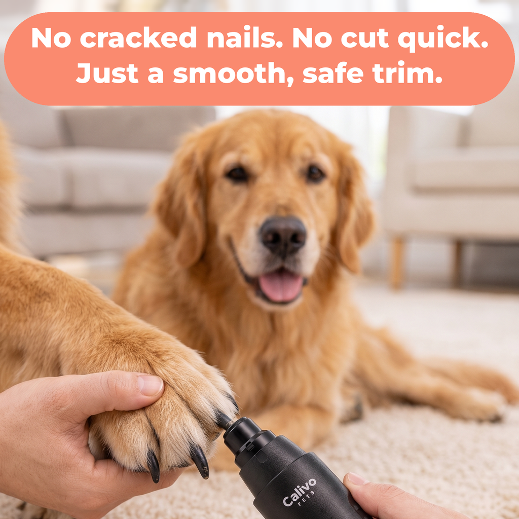 Black - Calivo Quiet Paws nail grinder gently trimming a relaxed dog's nail