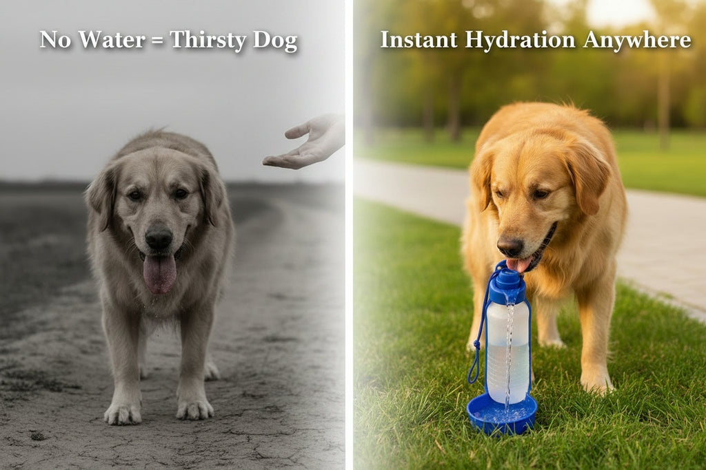 Travel Pet Water Bottle 400Ml Dispenser 2 in 1 and Drink Tray Foldable Belt Clip