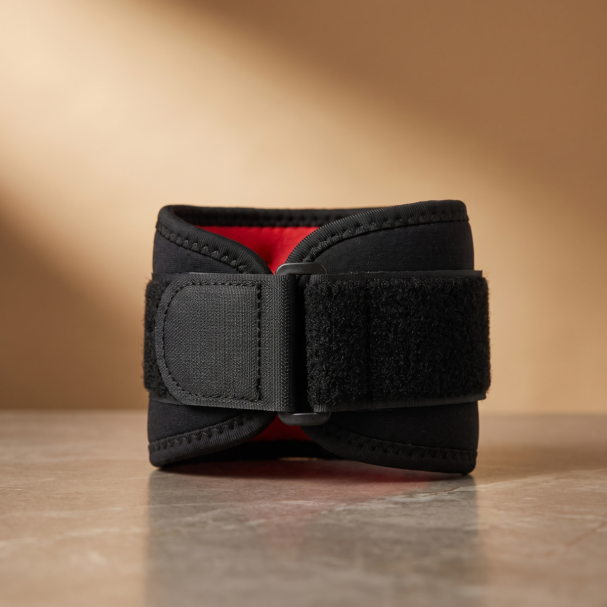 Close-up of the SteadyStep Red Light Therapy Wrap's strap and closure hardware
