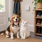 Pet odour eliminator in a mudroom with a beagle and a cat