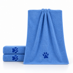 Blue towel - blue microfiber dog towel with paw print