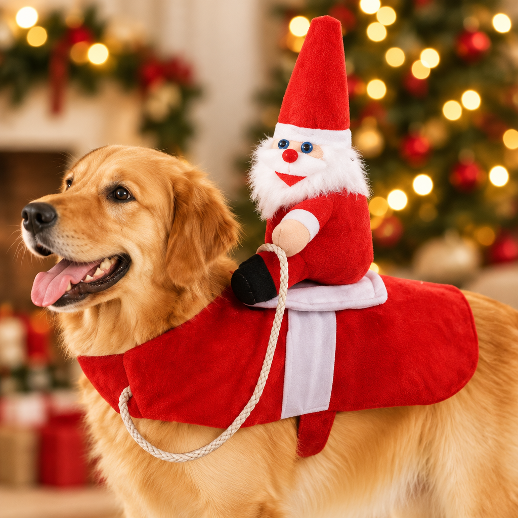 Close-up of the little Santa rider on the costume
