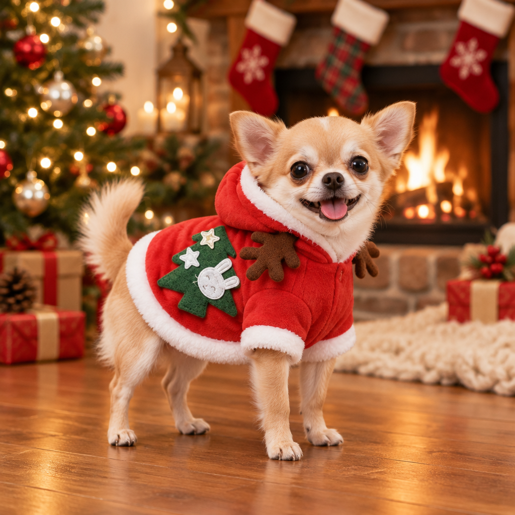 Chihuahua wearing the Santa Tree Hoodie