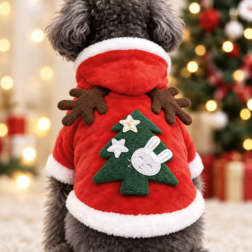 Back of the Santa Tree Hoodie with felt tree and antlers