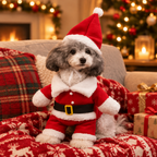Shih tzu wearing the Santa Suit costume