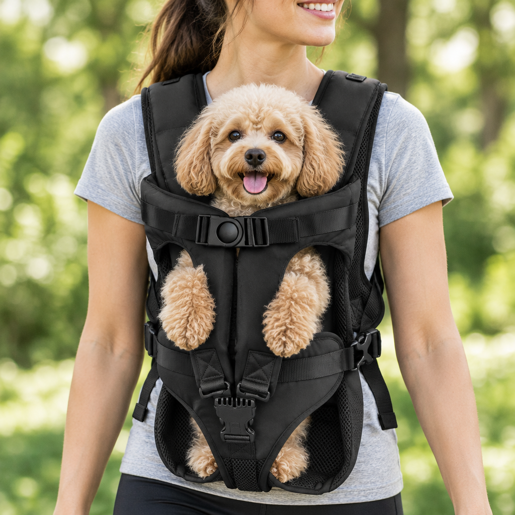 Black carrier - close-up of the one-piece buckle and adjustable straps