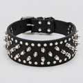 Black spiked PU leather collar for large dogs