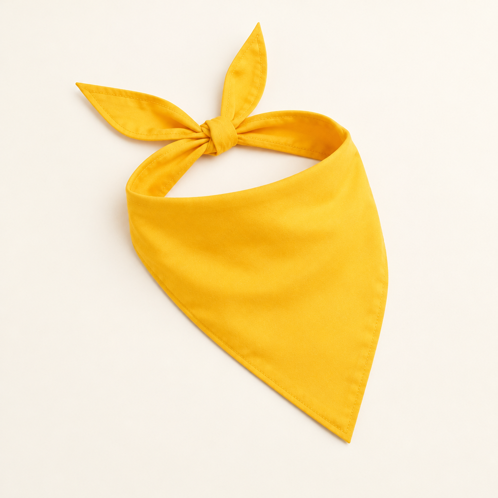 Yellow triangular cotton dog bandana laid flat