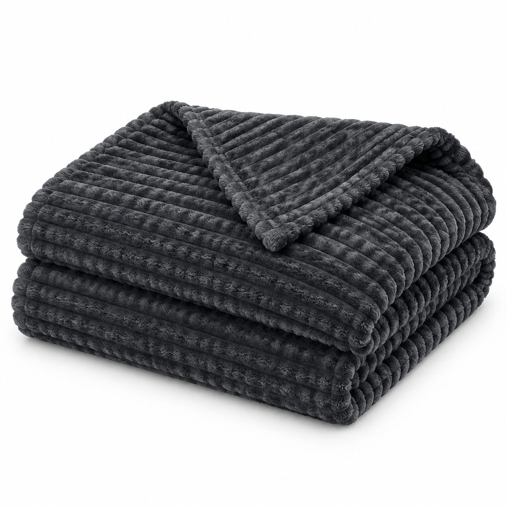 Grey - folded grey ribbed pet blanket on white