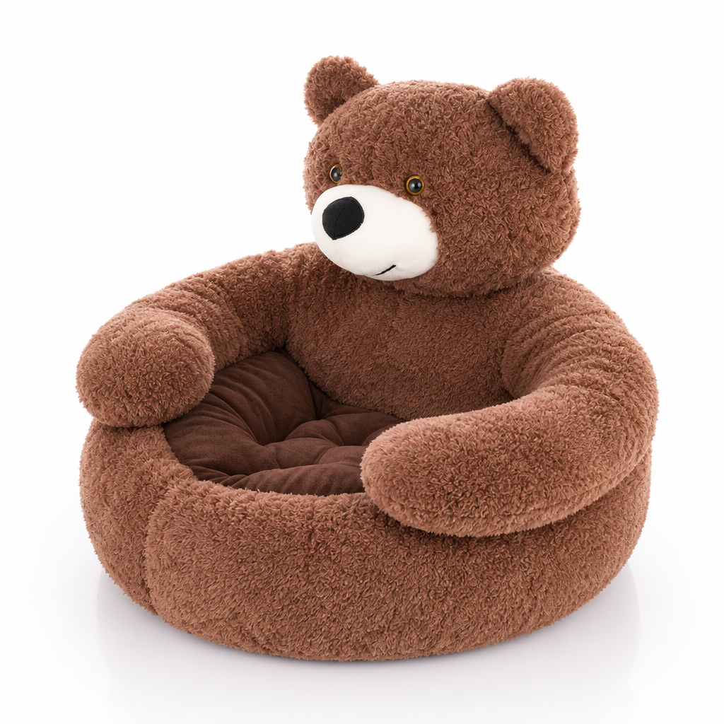 Brown - brown teddy bear pet bed on white