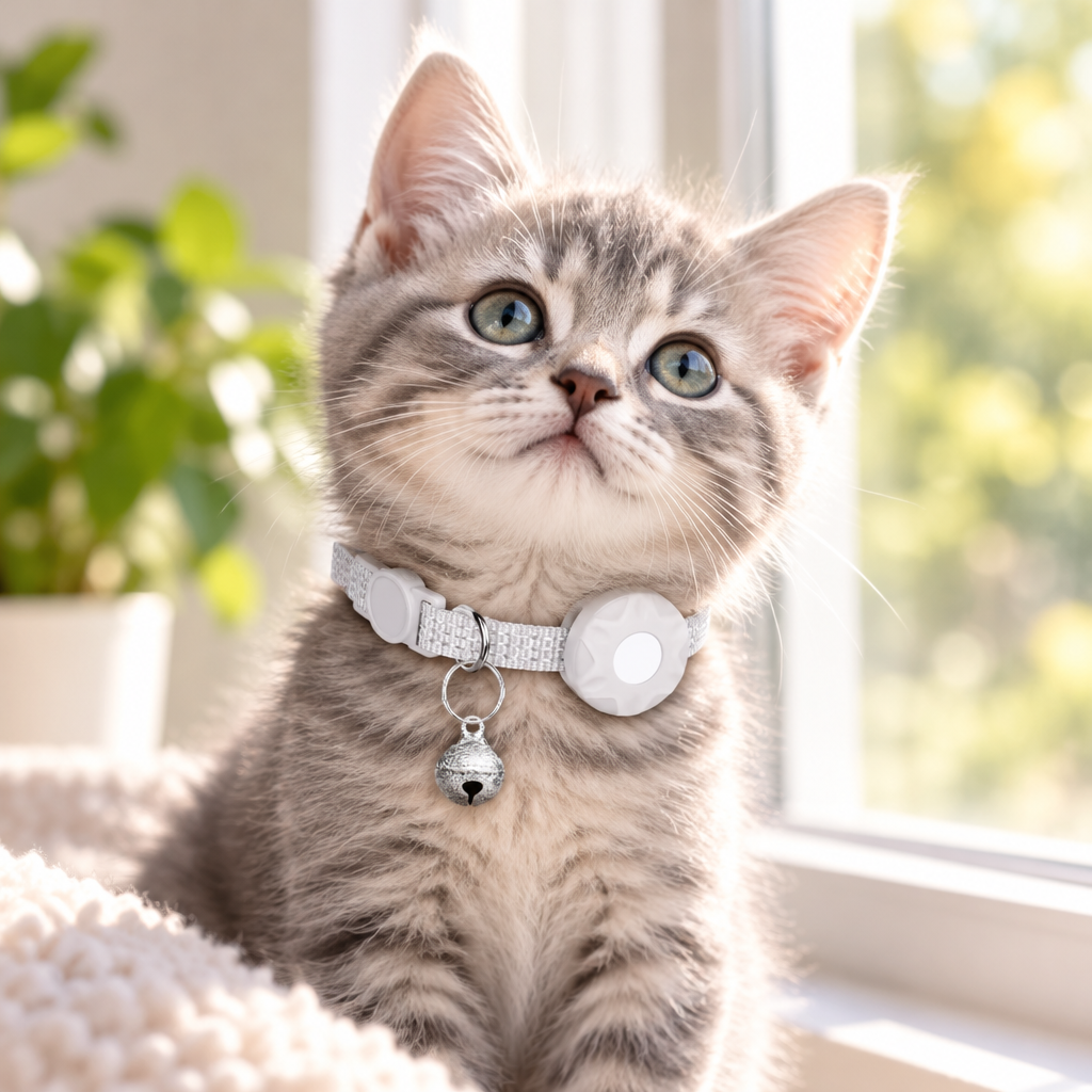 White - kitten wearing the cat collar