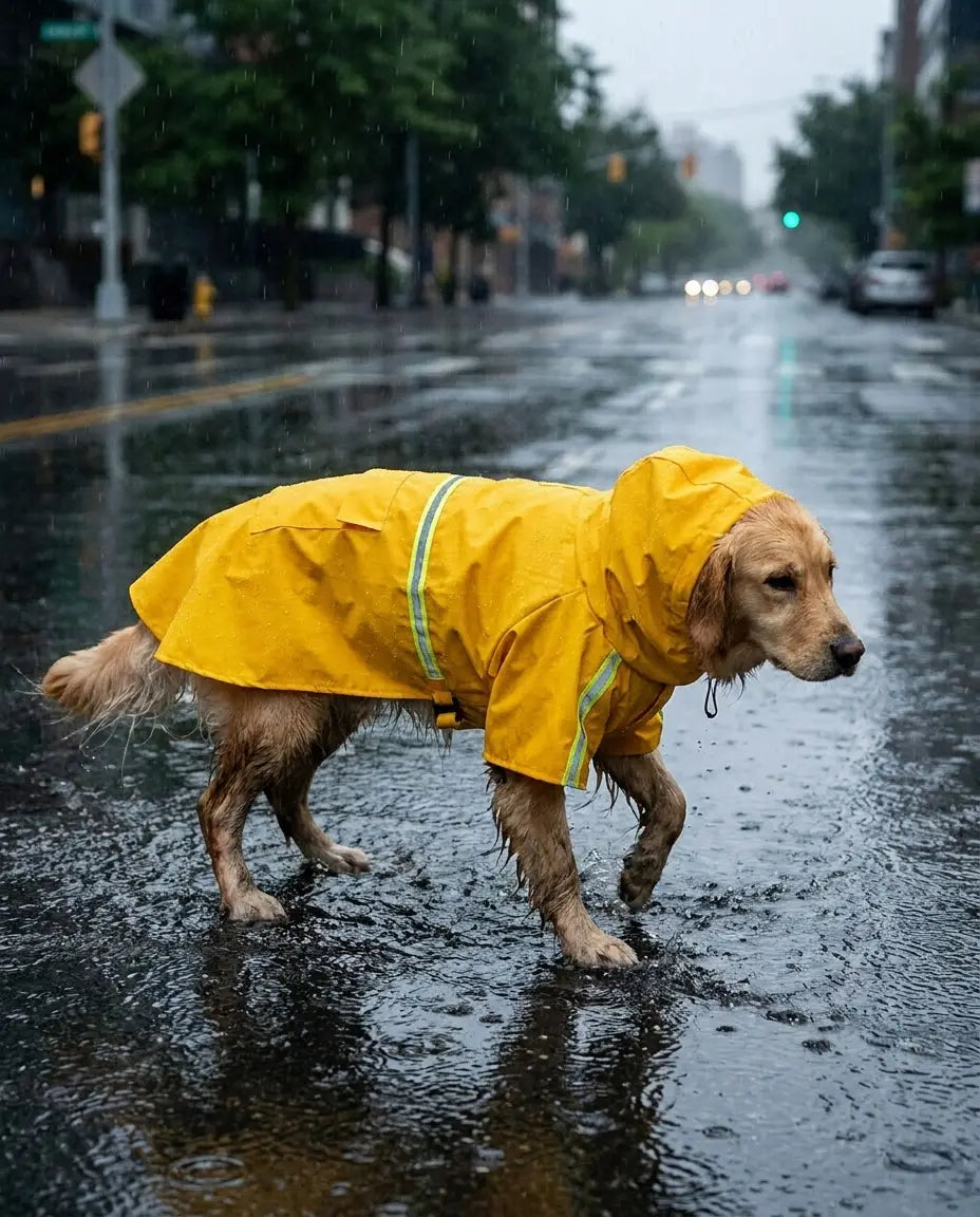 Close-up of the Calivo Hi-Vis Dog Raincoat's waterproof hood