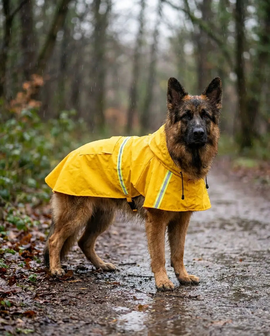 Calivo Hi-Vis Dog Raincoat reflective stripe visible in low light