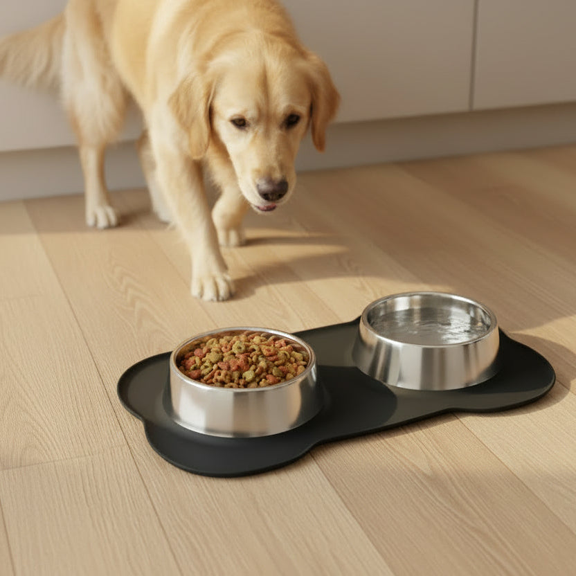 Pets Bowl for Food and Drink Double Bowls Stainless Steel Non Slip for Pets